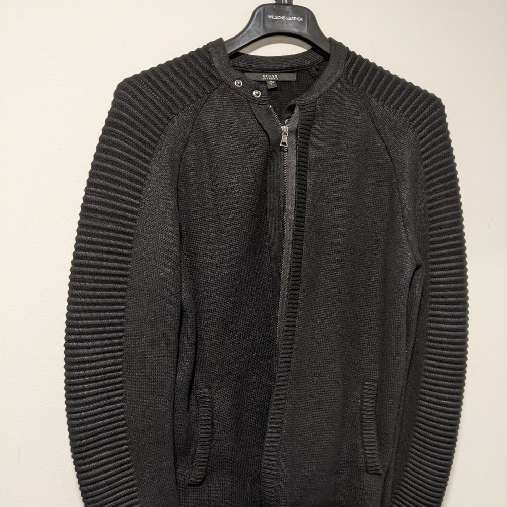 Guess Black Knit Moto Zip Sweater Jacket